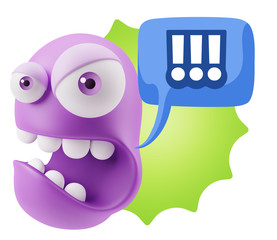Fototapete - 3d Rendering Angry Character Emoji saying !!! with Colorful Spee