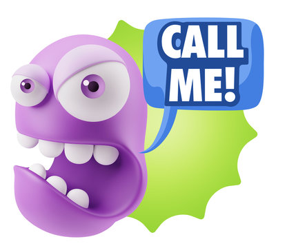 3d Rendering Angry Character Emoji saying Call me with Colorful