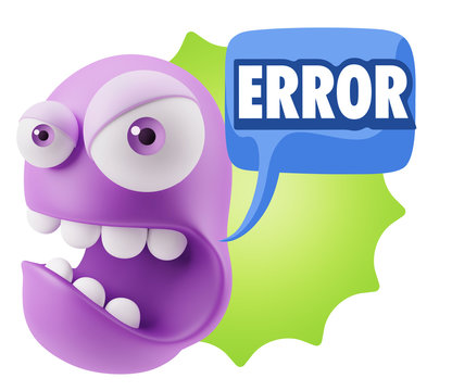 3d Rendering Angry Character Emoji saying Error with Colorful Sp