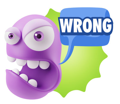 3d Rendering Angry Character Emoji saying Wrong with Colorful Sp