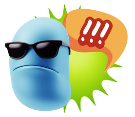 Poster - 3d Rendering Angry Character Emoji saying !!! with Colorful Spee
