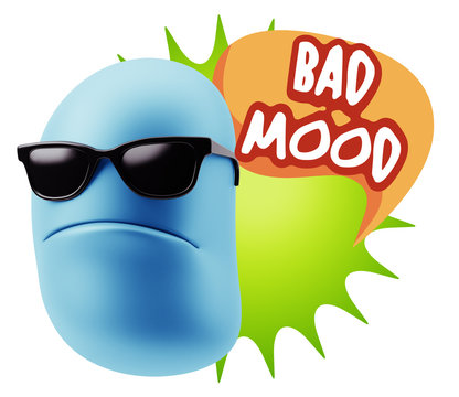3d Rendering Angry Character Emoji saying Bad Mood with Colorful
