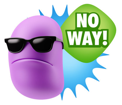 3d Rendering Angry Character Emoji saying No Way with Colorful S
