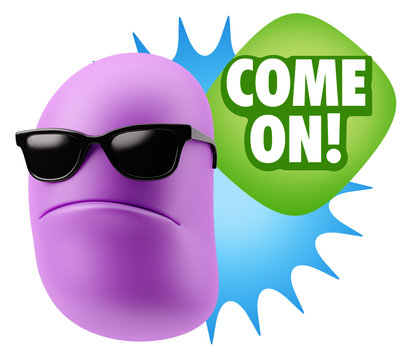 3d Rendering Angry Character Emoji saying Come On with Colorful