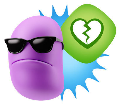 3d Rendering Angry Character Emoji saying Heart Broken Icon with