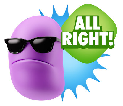 3d Rendering Angry Character Emoji saying All Right with Colorfu