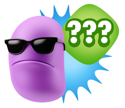 3d Rendering Angry Character Emoji saying ??? with Colorful Spee