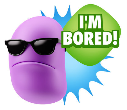 3d Rendering Angry Character Emoji saying I'm Bored with Colorfu