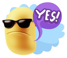 Fototapete - 3d Rendering Angry Character Emoji saying Yes with Colorful Spee