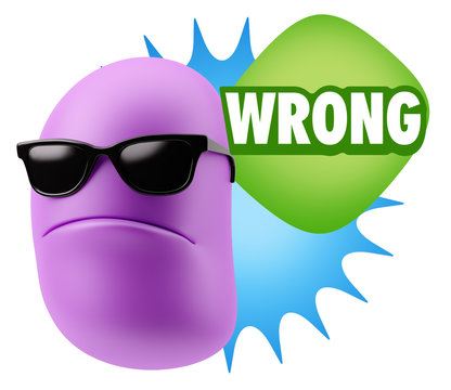 3d Rendering Angry Character Emoji saying Wrong with Colorful Sp