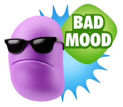 3d Rendering Angry Character Emoji saying Bad Mood with Colorful