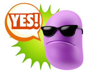 Fototapete - 3d Rendering Angry Character Emoji saying Yes with Colorful Spee