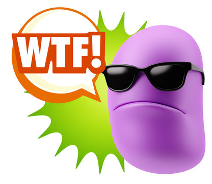 3d Rendering Angry Character Emoji saying WTF with Colorful Spee