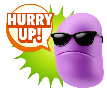 3d Rendering Angry Character Emoji saying Hurry Up with Colorful