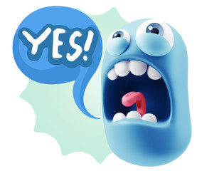 Fototapete - 3d Rendering Angry Character Emoji saying Yes with Colorful Spee