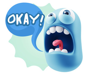 Fototapete - 3d Rendering Angry Character Emoji saying Okay with Colorful Spe