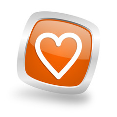 Poster - heart square orange glossy chrome silver metallic web icon