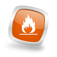 Poster - flame square orange glossy chrome silver metallic web icon