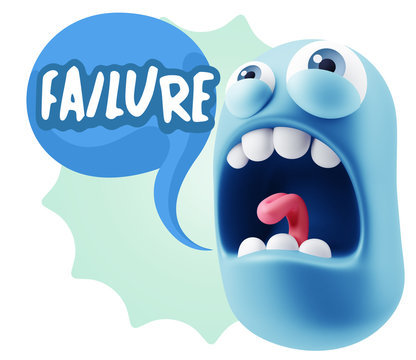 3d Rendering Angry Character Emoji saying Failure with Colorful