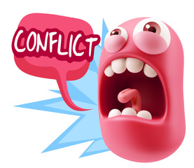 Fototapete - 3d Rendering Angry Character Emoji saying Conflict with Colorful