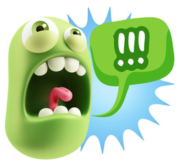 Poster - 3d Rendering Angry Character Emoji saying !!! with Colorful Spee
