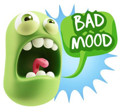 3d Rendering Angry Character Emoji saying Bad Mood with Colorful