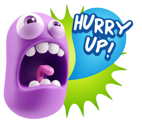 Fototapete - 3d Rendering Angry Character Emoji saying Hurry Up with Colorful