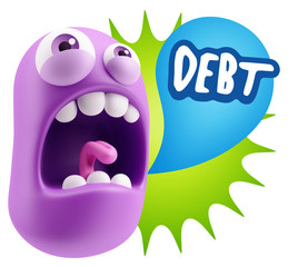 Fototapete - 3d Rendering Angry Character Emoji saying Debt with Colorful Spe