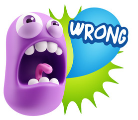 Fototapete - 3d Rendering Angry Character Emoji saying Wrong with Colorful Sp