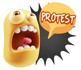 Fototapete - 3d Rendering Angry Character Emoji saying Protest with Colorful