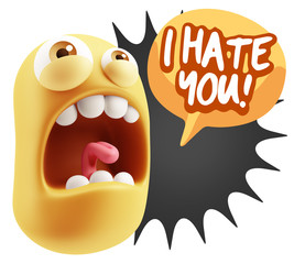 Fototapete - 3d Rendering Angry Character Emoji saying I Hate you with Colorf