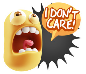 Fototapete - 3d Rendering Angry Character Emoji saying I Don't Care with Colo