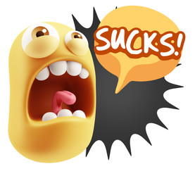 Fototapete - 3d Rendering Angry Character Emoji saying Sucks with Colorful Sp