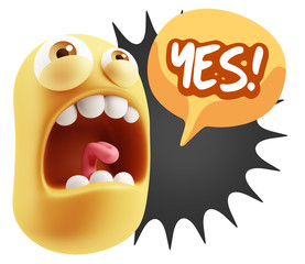 Fototapete - 3d Rendering Angry Character Emoji saying Yes with Colorful Spee