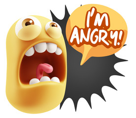 Fototapete - 3d Rendering Angry Character Emoji saying I'm Angry with Colorfu