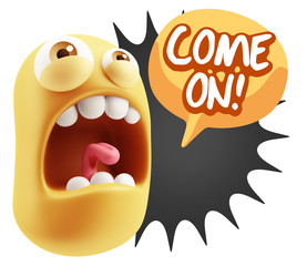 Fototapete - 3d Rendering Angry Character Emoji saying Come On with Colorful