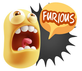 Fototapete - 3d Rendering Angry Character Emoji saying Furious with Colorful