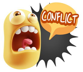 Fototapete - 3d Rendering Angry Character Emoji saying Conflict with Colorful