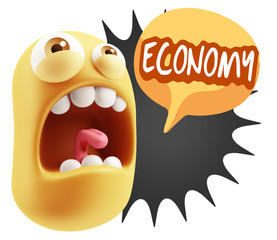 Fototapete - 3d Rendering Angry Character Emoji saying Economy with Colorful