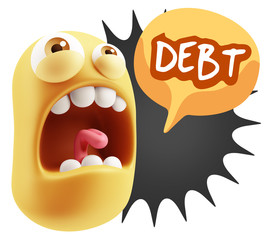 Fototapete - 3d Rendering Angry Character Emoji saying Debt with Colorful Spe