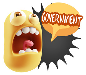 Fototapete - 3d Rendering Angry Character Emoji saying Government with Colorf