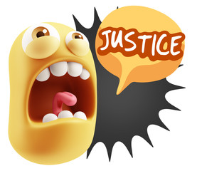 Fototapete - 3d Rendering Angry Character Emoji saying Justice with Colorful