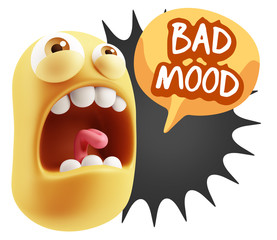 Fototapete - 3d Rendering Angry Character Emoji saying Bad Mood with Colorful