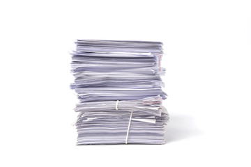 Stack of business papers isolated on white background