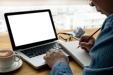 Poster - Thoughtful male person looking to the digital tablet screen, laptop screen,Silhouette and filter sun