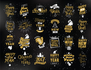 Wall Mural - Happy New Year typographic emblems set.
