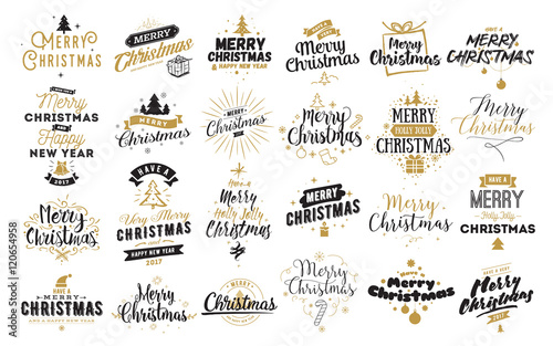 Cuadros en Lienzo Merry Christmas typographic emblems set.