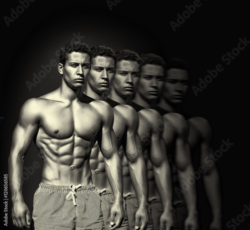 Naklejka na drzwi Sport. Image of young muscular men