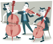 Concert. Retro Style Illustration Of Various Classical Musicians Playing Their Instruments.