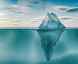 3D illustration of iceberg under blue water.